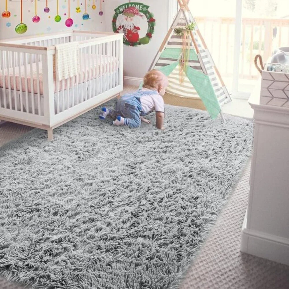 New 4x6 Soft Fluffy Area Rug, Shaggy Grey Plush Carpet for Bedroom Decor